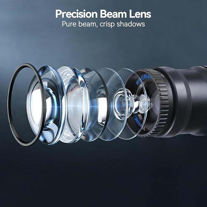 WELLMAKING 10W Four-color Projection Photography Flashlight, Professional Imaging Lens,Stepless Zoom, Zoomable Beam,7800mAh, with 20 gobos for Photo,Content Creation Video Recording Accessorie,YouTube