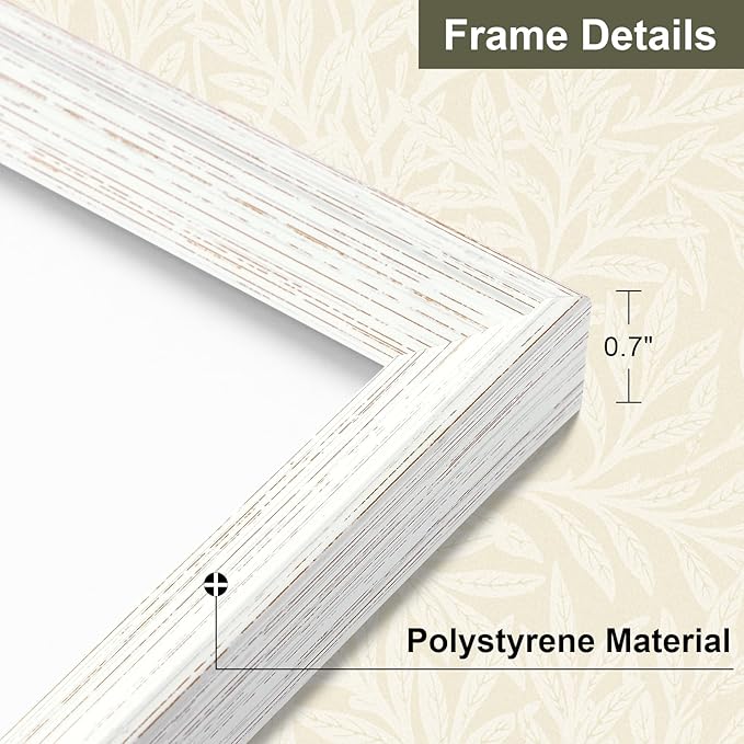 Vittanly 12x16 Picture Frame Set of 4, Vintage Photo Frame for Wall Mount, Display 8.5x11 Pictures with Mat or 12x16 without Mat, Rustic Farmhouse Home Decor, Vintage White