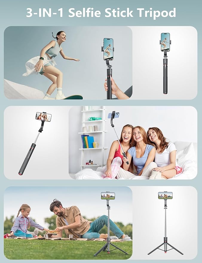 Selfie Stick Tripod with Light, 67'' Tripod with Wireless Remote, Portable Phone Tripod Compatible with iPhone 16/15 Pro Max/15/14 Pro/14/13, Samsung S22/ S23 Ultra/Android Smartphone