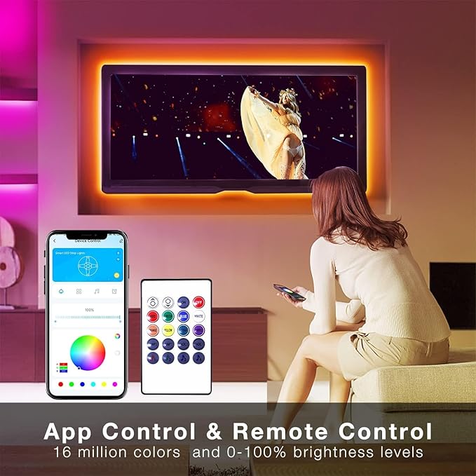 DAYBETTER 100 ft Smart WiFi Led Lights, Led Strip Lights Work with Alexa and Google Assistant, App Voice Remote Control Music Sync Color Changing RGB Strip Lighting for Bedroom Room Decor, 50 ft *2