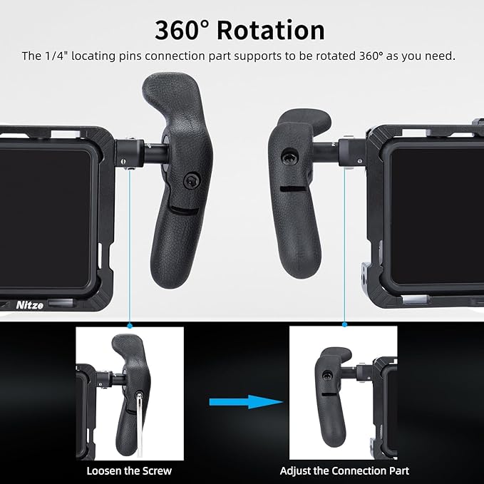 Nitze Side Handle Kit with 1/4" Screw and Retractable Locating Pins, 360° Adjustable Left and Right Side Handles for Smartphone/iPad/Monitor/Camera Cages - PA32D