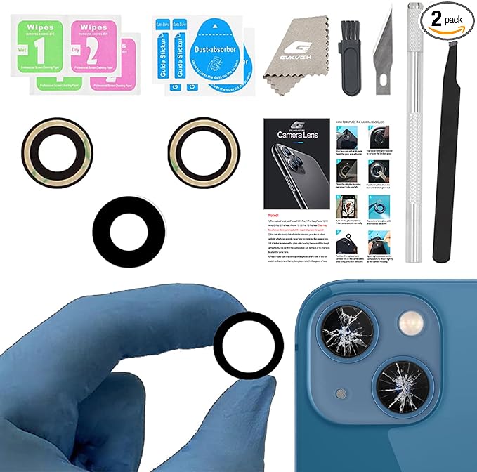 Rear Camera Lens Glass Replacement for iPhone 13 & 13mini, GVKVGIH Back Camera Len Replacement Kit with Replacement with Double-Sided Adhesive & Repair Tool Kit (for 13/13mini)