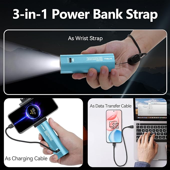Ailight Battery Handle Grip, 5000mAh Extended Power with 20W PD Charging, Portable Charger Tripod Vlog Accessory with 1/4" Screw for GoPro Hero 13/12/11/10/9 & Insta360 DJI Action 6/5 Camera - Blue
