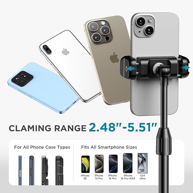 InnoGear Webcam Mount for Desk, Table Telescopic Webcam Stand with Phone Holder for Camera Webcam C922 C930e C920S C920 C615 C960 C920x BRIO 4K NexiGo N60, Right Light, GoPro with 1/4" Thread