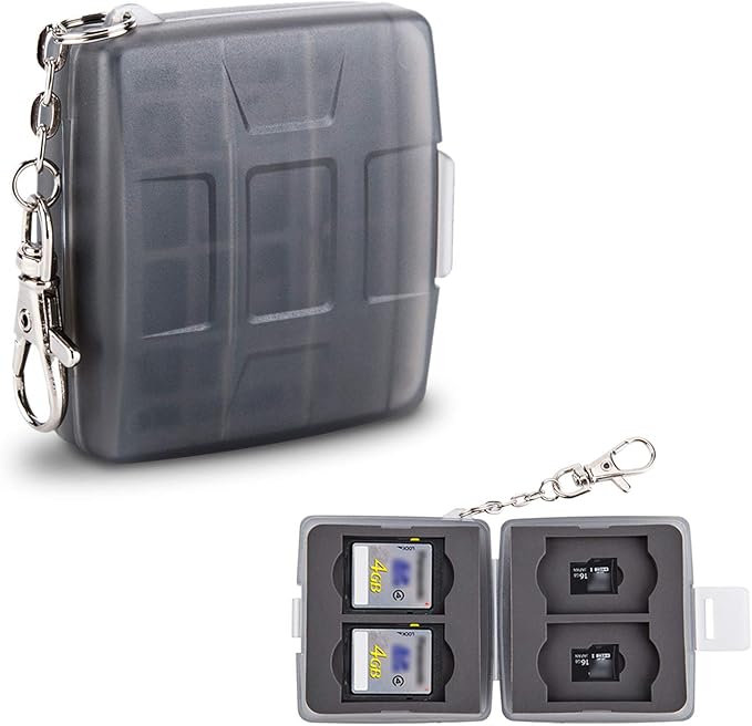 8 Slots Memory Card Case for 4 SD/SDHC/SDXC Cards and 4 Micro SD/TF Cards,Anti-Dust Crush Resistance,SD Card Case Small Micro SD Holder with Chain (Gray)