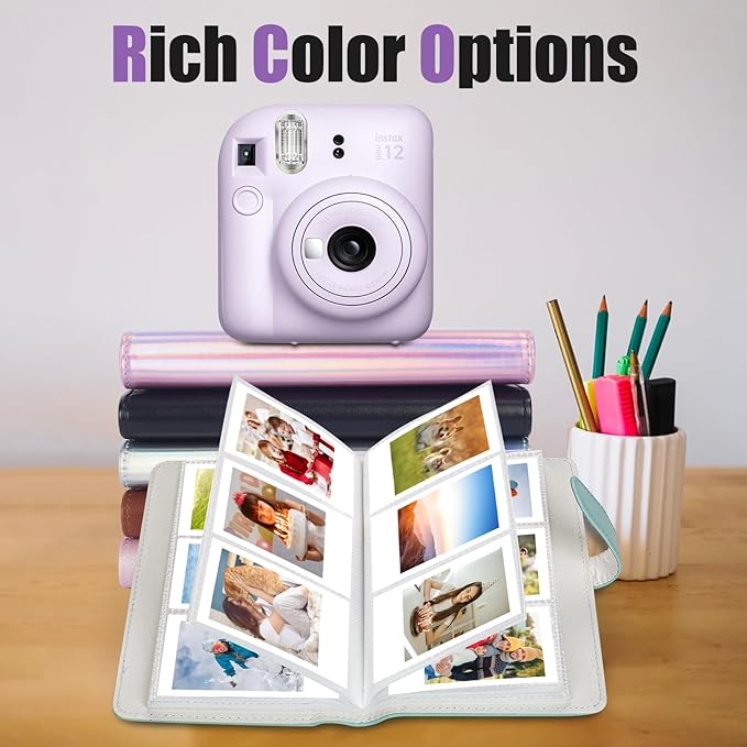 Riosin 108 Pockets Mini Album Compatible with Fujifilm Instax Mini film, Suitable for Instax Mini 12/11/7+/9/Evo/Link 2, 2x3" Photo Album for Canon ivy 2 Kpop Photocard (Shining Rainbow)