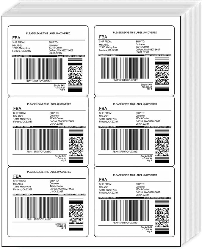 6-Up White Permanent Self Adhesive Shipping Labels 3 1/3” x 4” Printable Stickers for Laser & Inkjet Printers - 2000 Sheets - 12000 Count Labels