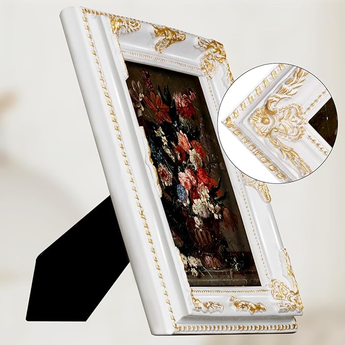 8x10 White Picture Frame Vintage Antique Gothic Baroque Design with Mat for 5x7 or 8 x 10 Photos, Wall or Tabletop Display, Retro Home Decor Accent for Weddings & Family Photos