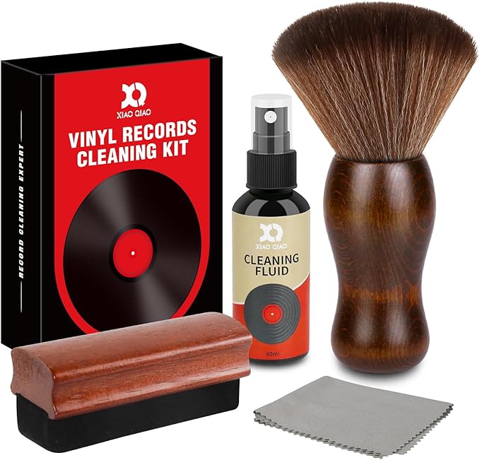Vinyl Record Cleaner Kit - Complete 5-in-1 Vinyl Records Cleaning Kit Includes Soft Velvet Record Brush, Cleaning Liquid, Anti-Static Nano Fiber Record Cleaning Brush, Cleaning Cloth and Storage Bag