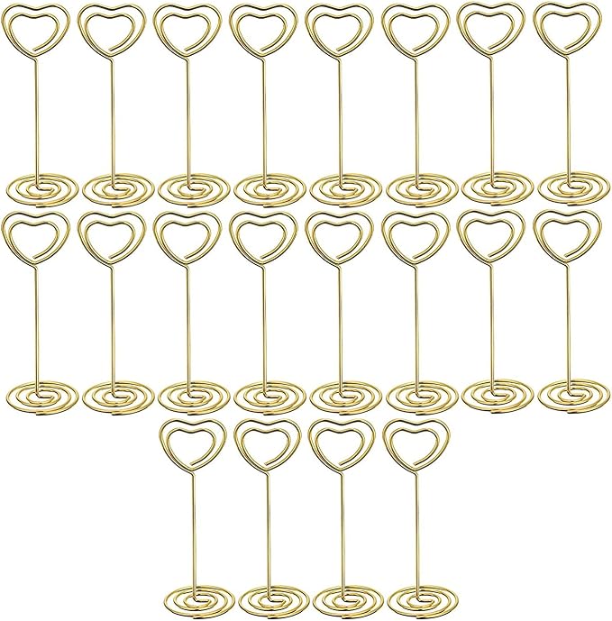 Table Number Holder – YQBOOM 20 Pack 3.35inch Wedding Table Name Card Holder Round Shape Craft Wire Clip Note Photo Memo Stand – Gold