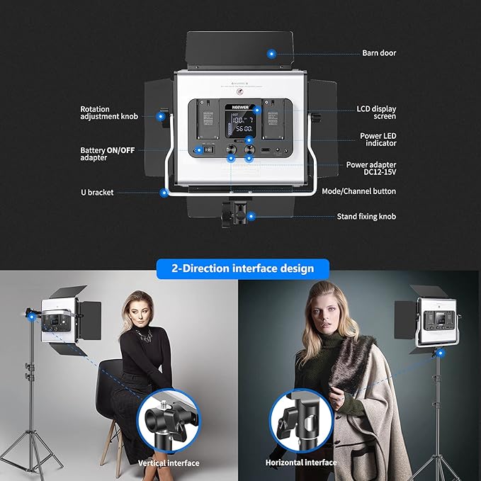 NEEWER 2 Pack 660 PRO RGB LED Video Light with App Control Tripod Stand Kit, Studio Panel Key Lighting for Gaming Streaming Zoom YouTube Webex Photography, 360° Full Color, 50W Dimmable