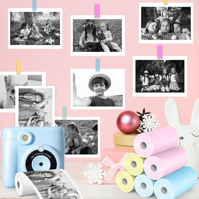 6 Rolls Kids Camera Instant Print Refill Paper Set, Phetium HD Printing Thermal Paper for Most Kids Instant Camera Photo Print (2*Pink, 2*Blue, 2*Yellow)