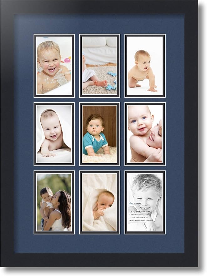 Art to Frames Double-Multimat-1046-837/89-FRBW26079 Collage Photo Frame Double Mat with 9-3x5 Openings and Satin Black Frame