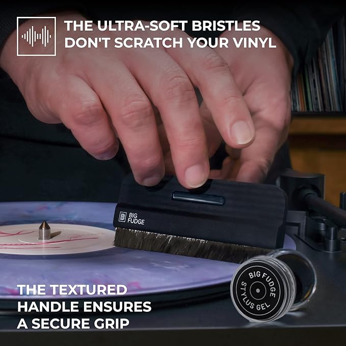 Big Fudge Vinyl Record Cleaning Kit - No Scratch Vinyl Record Brush & Stylus Gel LP Cleaner - Anti-Static Album Cleaning Brush for Record Player and Needles