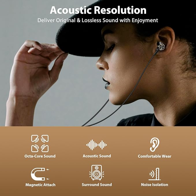Jiunai USB C Headphones for Samsung S26 Type C Wired Earbuds with Mic In Ear Magnetic Snap S M L Ear Tips Stereo Corded Earphone for iPhone 17 16 15 Galaxy S25 S24 for iPad Pro Pixel 10 9 Black & Gold