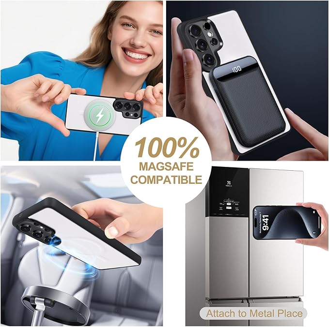 Harryshell Compatible with Samsung Galaxy S26 Ultra Case Wallet Multi Zipper Detachable Removable Cover Purse with Card Slots Holder Mirror Crossbody Strap (Compatible with Magsafe - White)