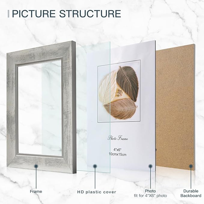XUANLUO 4x6 Picture Frames Set of 4 Rustic Retro Photo Frame with HD Plastic Cover for Wall Mount and Tabletop Display Family Friends Wedding Gift
