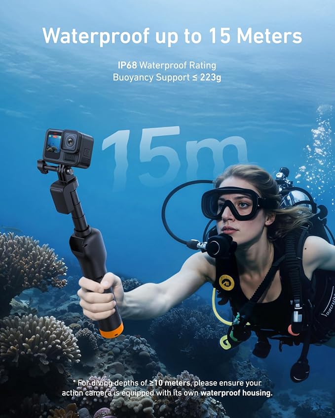 TELESIN Bluetooth Floating Selfie Stick Tripod for GoPro Hero 13/12/11/10/9, Waterproof Extendable Pole 3-in-1 Hand Grip Tripod with Signal Booster, 15M Diving Stick for Surfing, Snorkeling, Vlogging