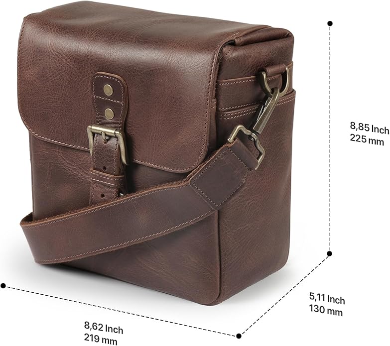 MegaGear Genuine Leather Camera Messenger Bag Mirrorless Portable electronic device cover