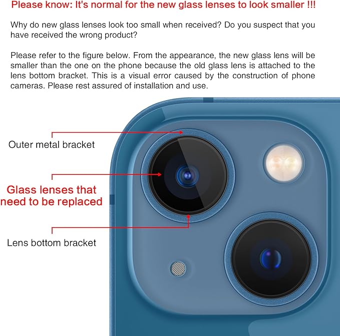 ASDAWN Back Rear Camera Lens Glass Replacement for iPhone 13 6.1 inch and 13 Mini 5.4 inch with Pre-Installed Adhesive, Back Lens Glass with Installation Manual + Repair Tool Set