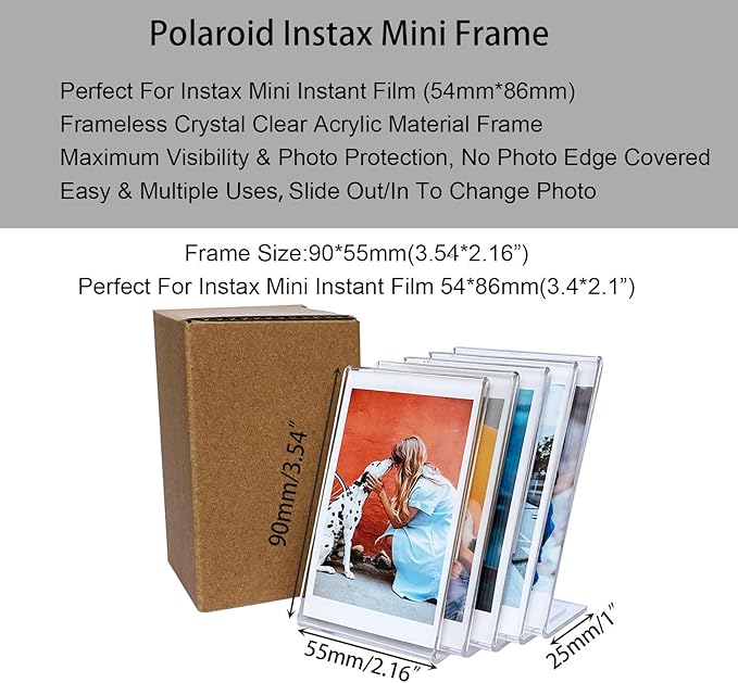 SULEPE 5 Packs Instax Mini Picture Frame, 2x3 Desk Polaroid Photo Frame, Small Wallet Size Frame, Acrylic Cute Photo Frame for Fujifilm Instax Mini Instant Films 2.1 * 3.4”