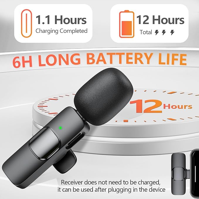 Wireless Microphone for iPhone, Android Phone, Laptop, 2 Pack Lavalier Microphone for Video Recording, Mini Mics with Noise Reduction for Podcast YouTube TikTok Vlog