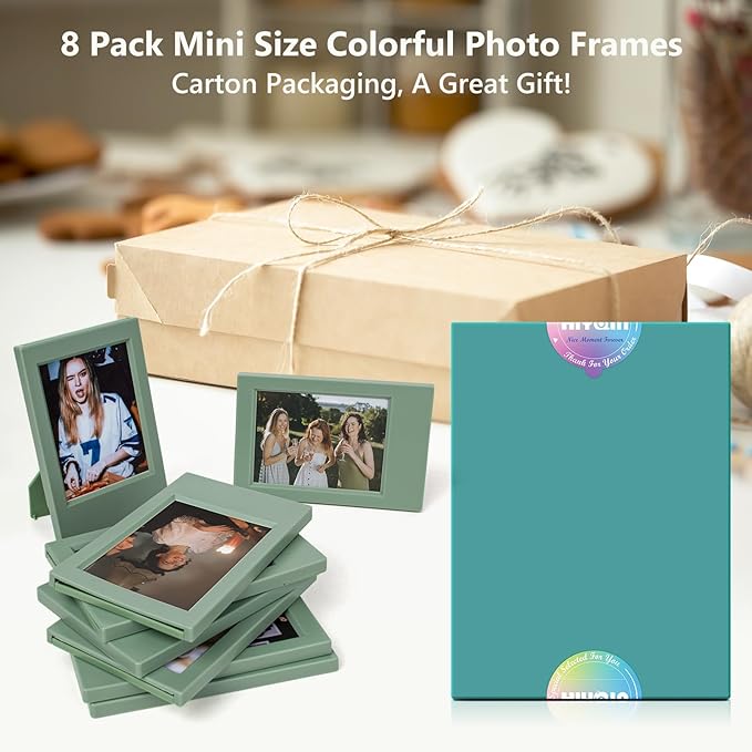 HIYQIN 8 Pack 2x3 Mini Photo Frames for for Fuji Instax Mini 3 inch Picture/Polaroid 3-Inch Films - for Desktop Display Small Wallet Size Picture frame with Clear Protective Covers - Green
