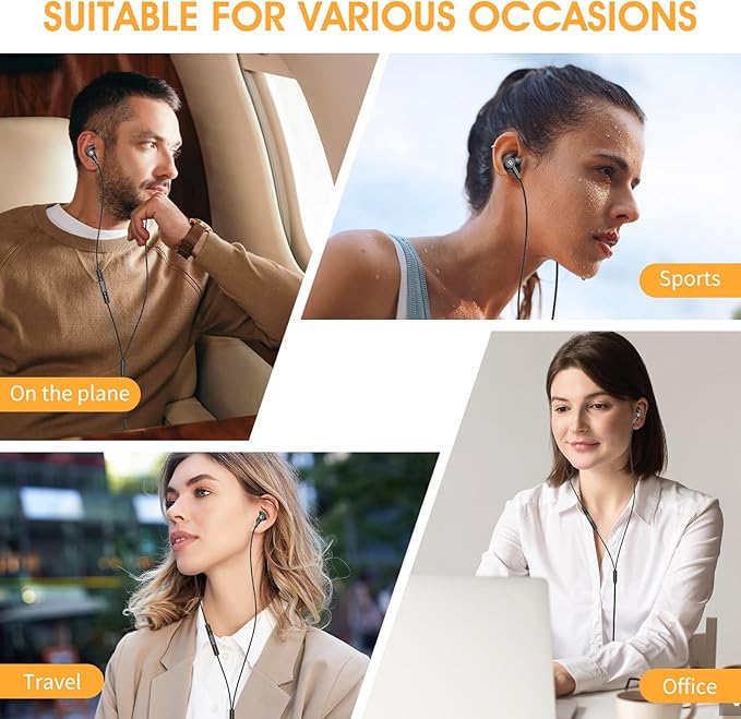 Black Wired Earbuds with Mic in-Ear Earphones Build-in Microphone HiFi Stereo Headphones Compatible for iPhone iPad Android Mp3 and Most of 3.5mm Aux Devices