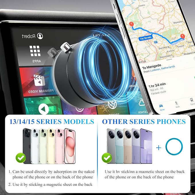 Vacuum Magnetic Phone Holder Suction Phone Mount,Magnetic Suction Cup Car Phone Mount,Double-Sided Magnetic Cell Phone Holder for All Smooth Surface (A-White)