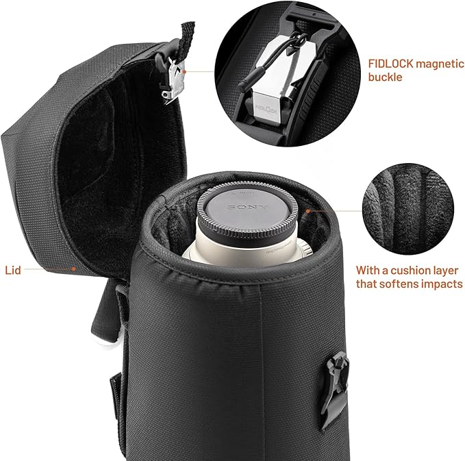 PGYTECH Camera Lens Case, Magnetic Buckle Camera Lens Bag, Water Resistant Protective Lens Pouch for DSLR Camera Lens, Thick Camera Lens Bag for Nikon, Tamron, Fuji, Canon Size M