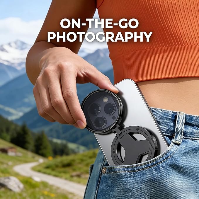 Anti-Glare Magnetic Phone Filter, 52mm CPL Polarizer, Foldable Portable Lens Attachment - Reduces Reflections & Enhances Colors for Phone