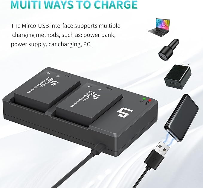 LP LP-E17 Battery Charger Pack, Compatible with Canon EOS R8, R10, R50, RP, Rebel T6i, T7i, T8i, T6s, SL2, SL3, EOS 77D, 200D, 750D, 760D, 800D, 8000D, M3, M5, M6 Mark II, KISS X8i & More DSLR Camera