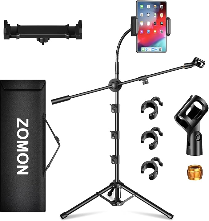 Mic Stand,6 In 1 Microphone Stand Floor Boom Mic Stand, Support Boom Gooseneck Mic Clips Tablet Phone Holder Any Combination With Mic Stand Bag
