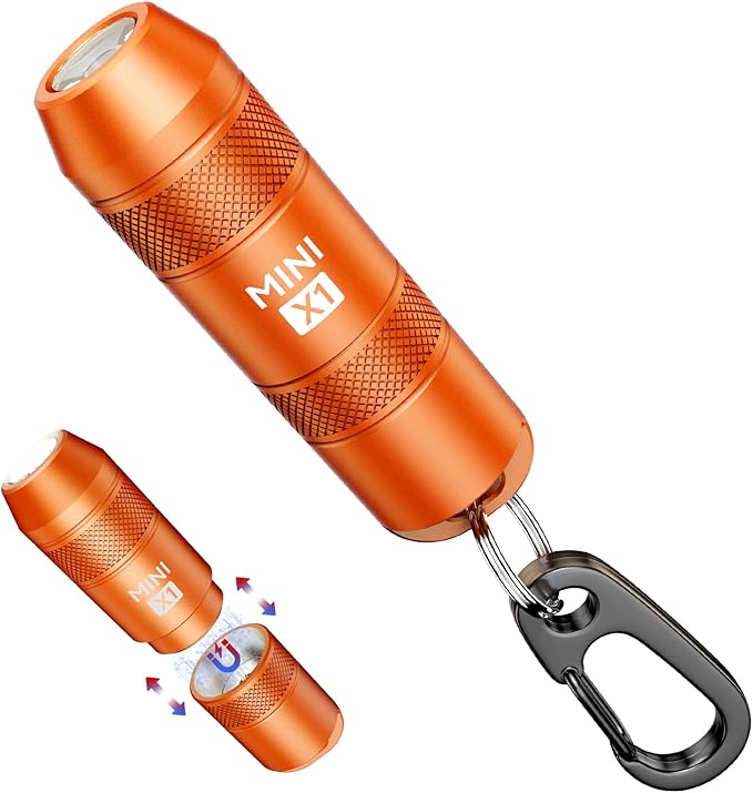 EDC Mini Flashlights High Lumens LED Pocket Keychain Magnetic Activation Flashlight Type-C Rechargeable Small Flashlight Long Battery Life & Long Illumination Distance -LT090 Mini X1 (1, Orange)