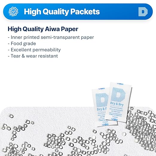 Dry & Dry 0.5(Half) Gram [150 Packets] Silica Gel Packets Desiccants Silica Gel Packs - Food Safe Silica Packets Silica Gel Desiccant Packs for Storage