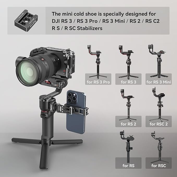 SMALLRIG Universal Phone Tripod Mount, Metal Cell Phone Mount with Cold Shoe Mount and M4 Screws for DJI RS 4 Mini/Pro, Free Adjustment Phone Mount Adapter for iPhone 17 16, for Samsung Galaxy- 4301