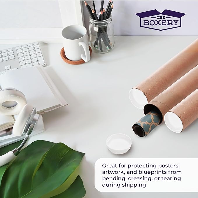 The Boxery Brown/Kraft Shipping, Storage, Posters, Arts, Crafts, Documents, Mailing Tubes 2 inch x48 inch - 50 PACK, Made in the USA, Reusable and Recyclable