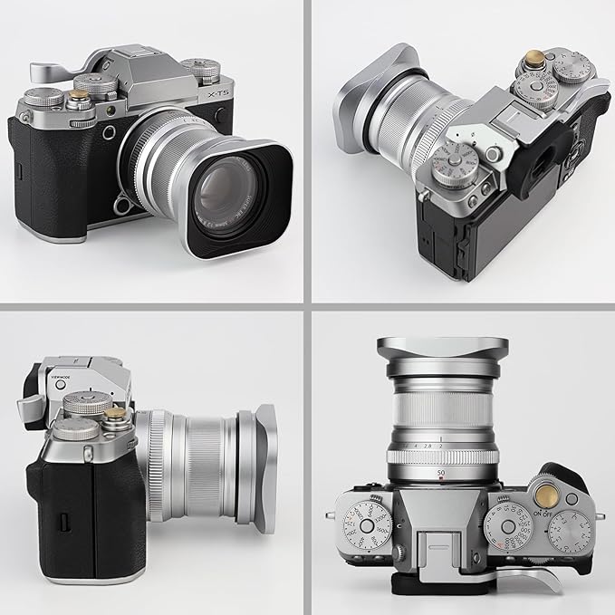 Haoge Bayonet Square Metal Lens Hood for Fujifilm Fuji Fujinon XF 50mm F2 R WR Lens Silver LH-X50W, on XPro3 X-T50 XT5 X-T4 X-T30 X-T3 X-E4 X-A5 X-A20 X-E3 X-H2