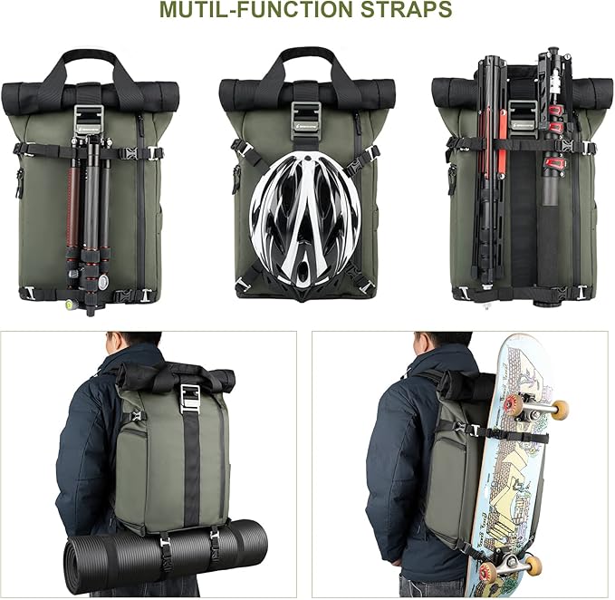 Besnfoto Camera Backpack for Photographer DSLR SLR Waterproof Camera Bag with Laptop Compartment Tripod Holder Roll Top Photographer Case for Hiking Traveling