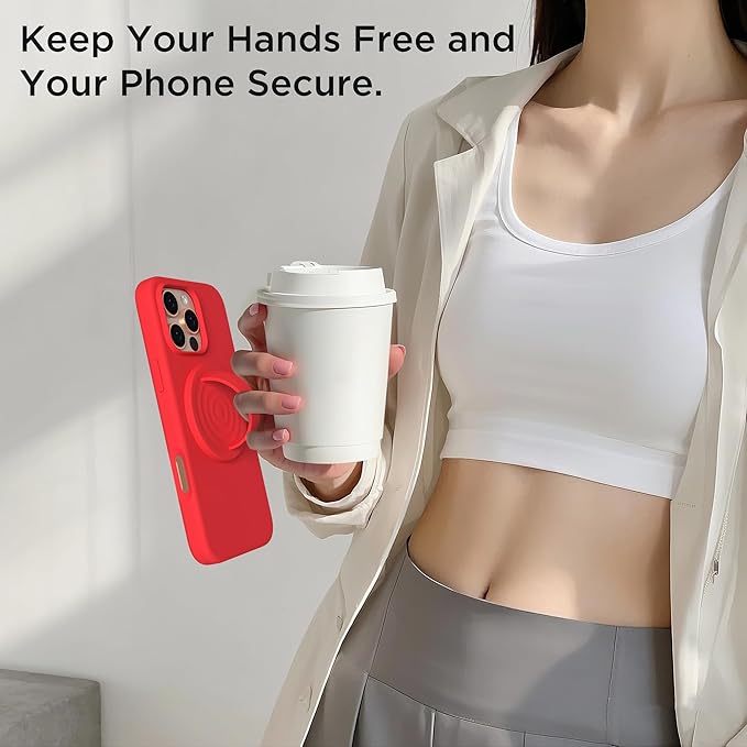 Magnetic Phone Grip Ring Holder, Liquid Silicone Magnet Cell Phone Grip Finger Loop, Compatible with Magsafe, Back of Phone for iPhone 17/16/15/14/13/12 Series, Red