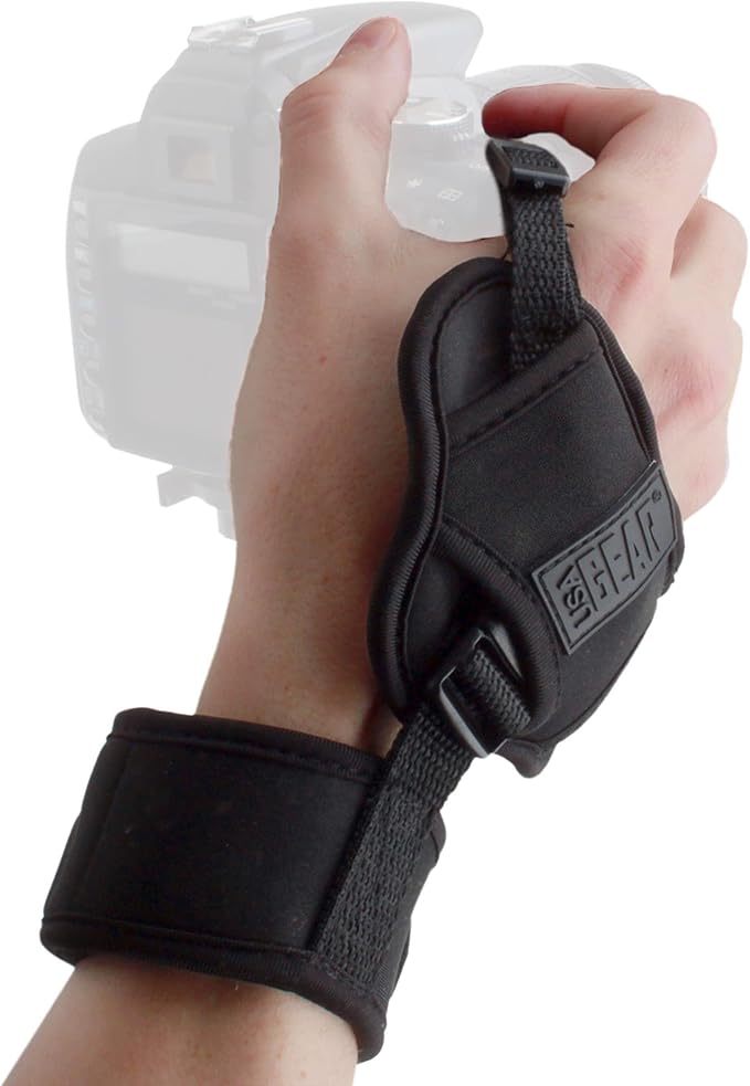 USA GEAR DualGRIP Professional Grip Camera Wrist Hand Strap with Neoprene Design and Metal Plate - Compatible with Canon, Fujifilm, Nikon, Sony, and more DSLR, Mirrorless, Point & Shoot Camera (Black)