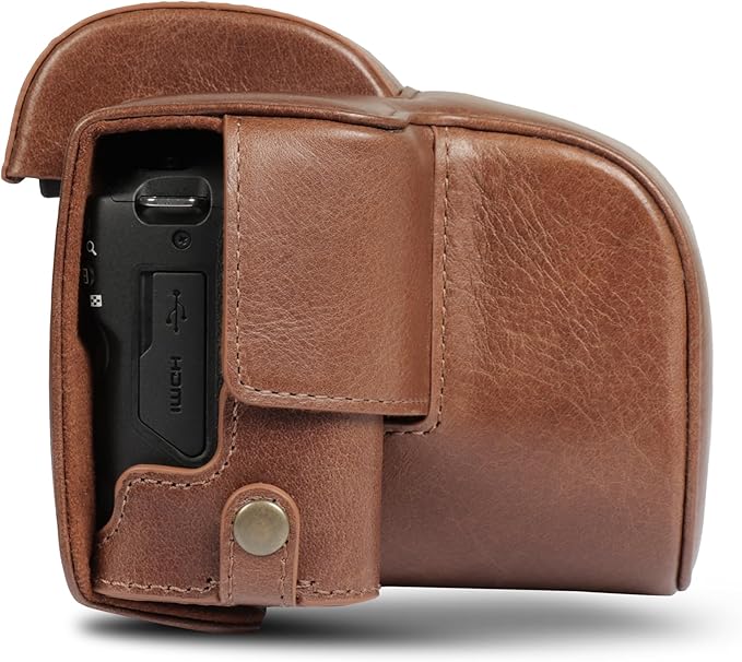 Mega Gear Genuine Leather Camera Case for Canon EOS R100 (18-45mm) - Stylish and Protective - Brown