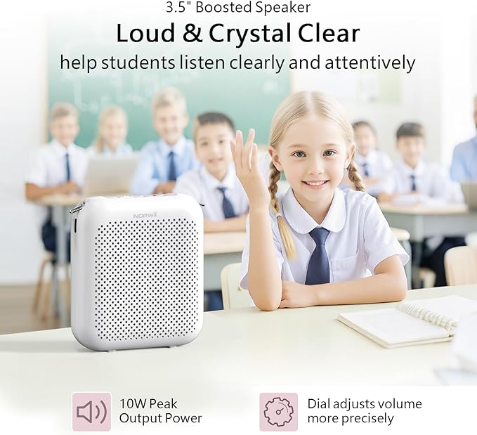Norwii Bluetooth Voice Amplifier, Power Amplifiers, Portable Mini Wired Microphone Headset for Teacher Classroom & Outdoor Lectures, Teaching, Tour Guides, USB-C Rechargeable - 4000mAh, White
