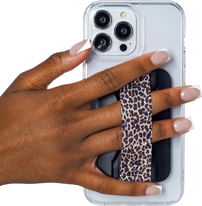 LoveHandle PRO MagSafe Compatible Magnetic Phone Grip w/Kickstand - Mount, Strap and Stand for Smartphone and Tablet - MagSafe Ring Included - Fits All Devices - Leopard