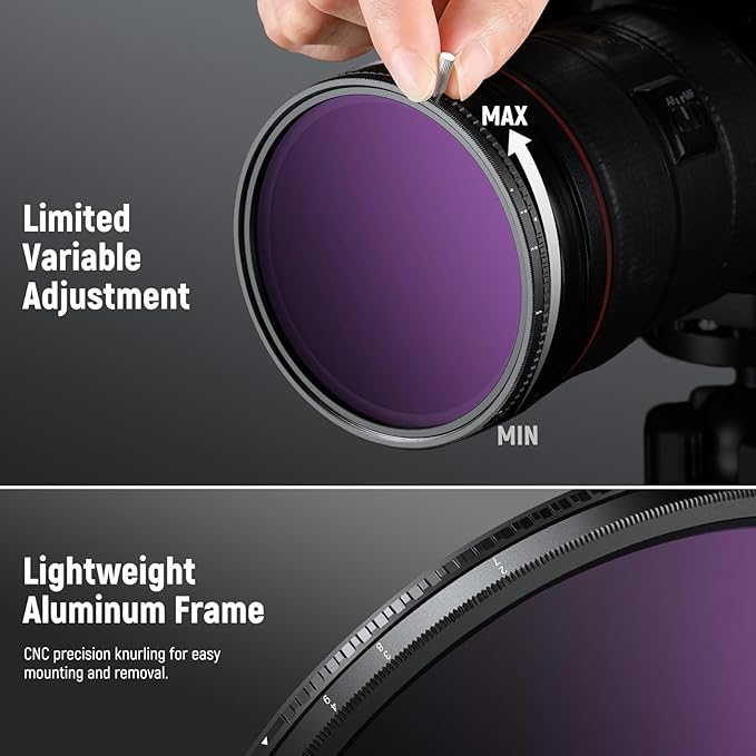 NEEWER HD True Colors 58mm Variable ND Filter ND2-512 (1-9 Stops), VND Filter & Magnetic ND32 Lens Filter, Multi Coated Neutral Density Filter, No Color Shift/No X Cross/No Vignetting
