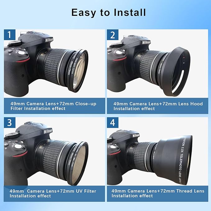 49mm to 72mm Step-Up Ring Filter adapter/49mm to 72mm Camera Filter Ring ;Compatible All Brands 49 mm Lens and 72 mm UV,ND,CPL,Metal Step Up Ring