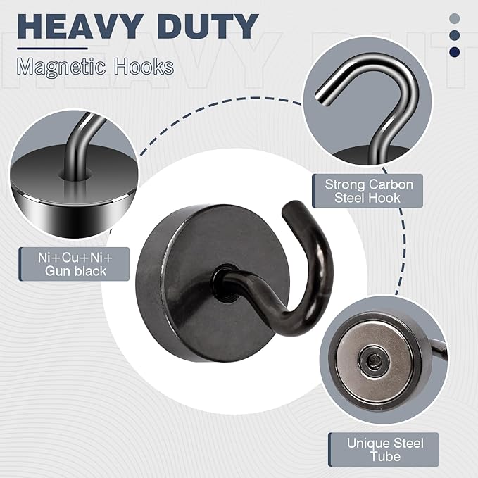 Neosmuk Magnetic Hooks, Cruise Ship Essentials, 40lb+ Heavy Duty Magnetic Hooks for Cruise Cabins, Refrigerator, Grill, Hanging, and Travel | Extra Strong Must-Haves Magnet Hook,Gunmetal,Pack of 5