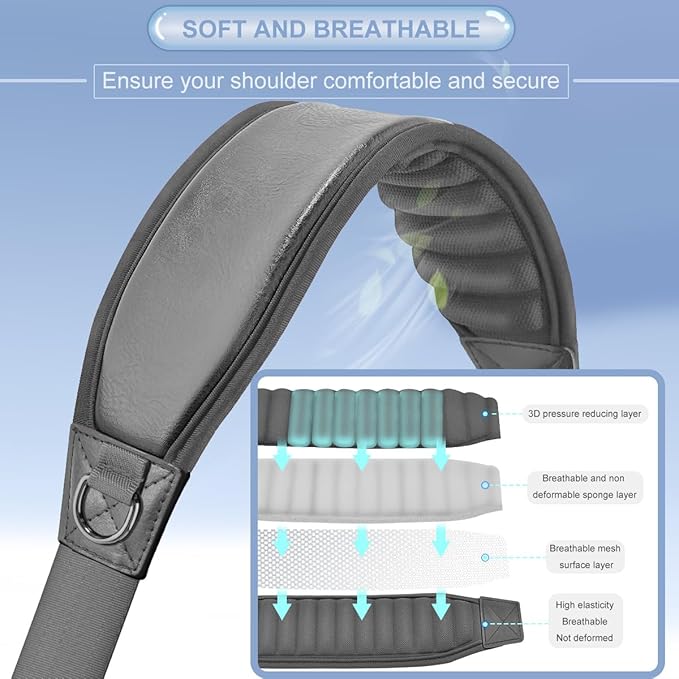 ZINZ Shoulder Strap 78" Belt with Neoprene Thick Padded, Universal Bag Strap with Double Adjustable Buckles and Metal Swivel Hooks,Ideal for Individuals 5'11" and Taller,Gray