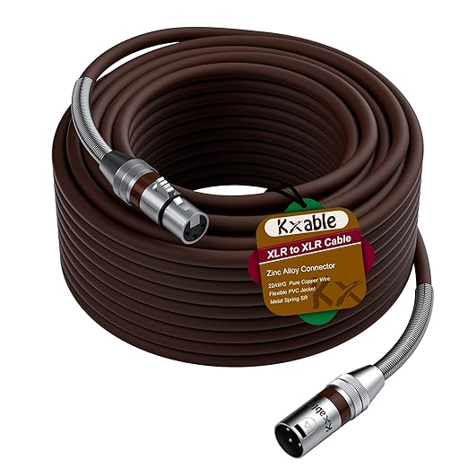 XLR Microphone Cable 150 FT, XLR Male to Female Balanced Mic Cable, 3-Pin Shielded Speaker Cord, Zinc Alloy Connectors, 22AWG Pure Copper, Metal Spring SR, Recording Studio, Podcast, Brown