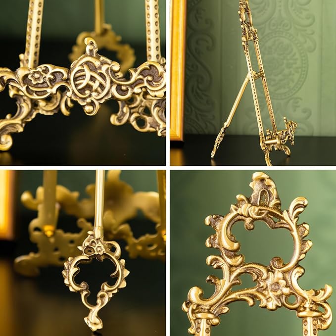 Vintage Plaque Holder for Display, Brass Picture Frame Holder Easel Metal